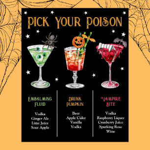 Affiche Choisissez votre poison Halloween 3 Cocktail Menu
