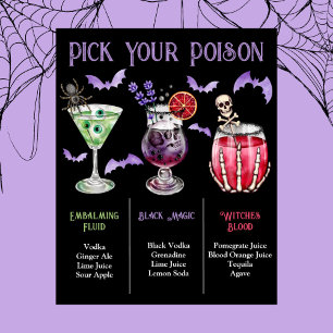 Affiche Choisissez votre poison Halloween 3 Cocktail Menu