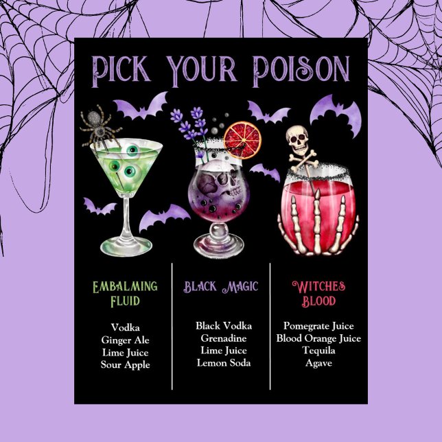 Affiche Choisissez votre poison Halloween 3 Cocktail Menu (Pick Your Poison Halloween 3 Cocktail Menu Poster)