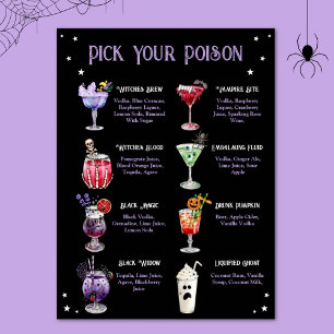 Affiche Choisissez votre poison Halloween Cocktail Menu