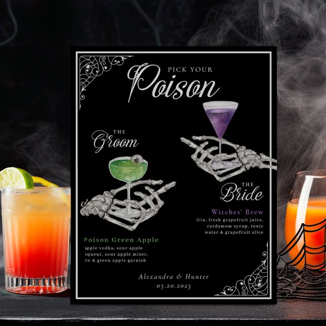 Affiche Choisissez votre poison Skeleton Bride & Groom Coc (Pick Your Poison Skeleton Bride & Groom Cocktails Poster)