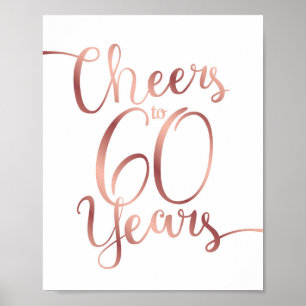 Affiche CHOIX Rose Or CHEERS À 60 ANS Signer Imprimer