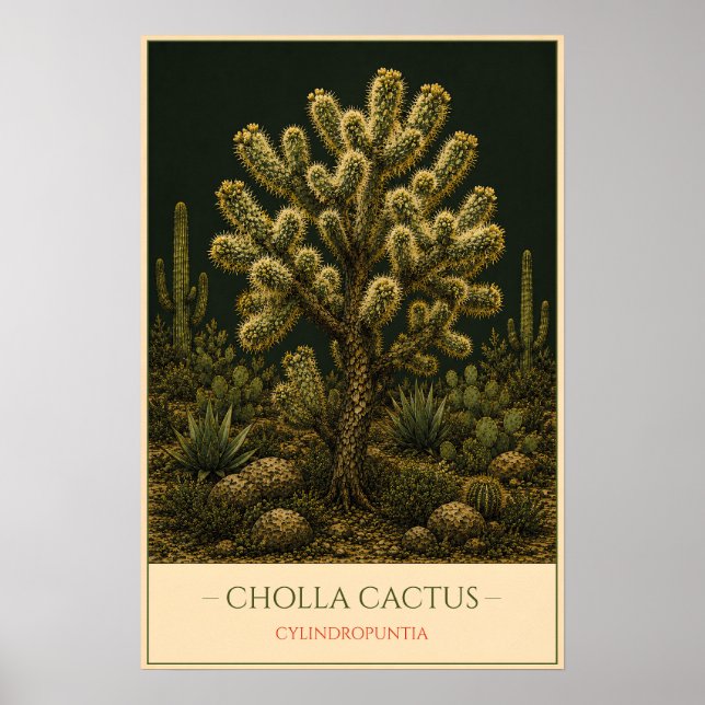 Affiche Cholla Cactus – Vintage Botanical Illustration (Devant)