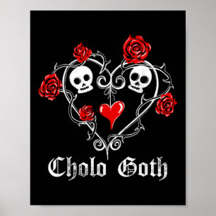 Affiche Cholo Goth Rose crâne coeur épines tatouage gothiq