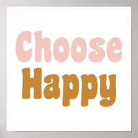 Choose Happy Retro Lettering in Blush and Mustard