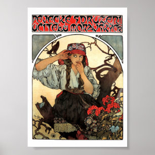 Affiche Chorale Mucha de l'Art Nouveau Morave vintage
