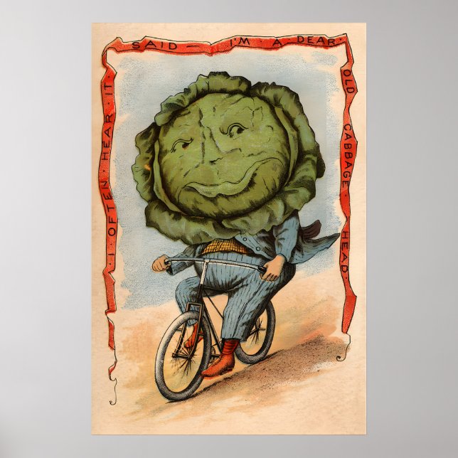 Affiche Chou Cavalier à Vélo - Personnes Légumes (Devant)