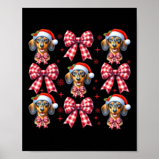 Affiche Chou Dachshund Chien Rouge Coquette Bow Christma (Devant)