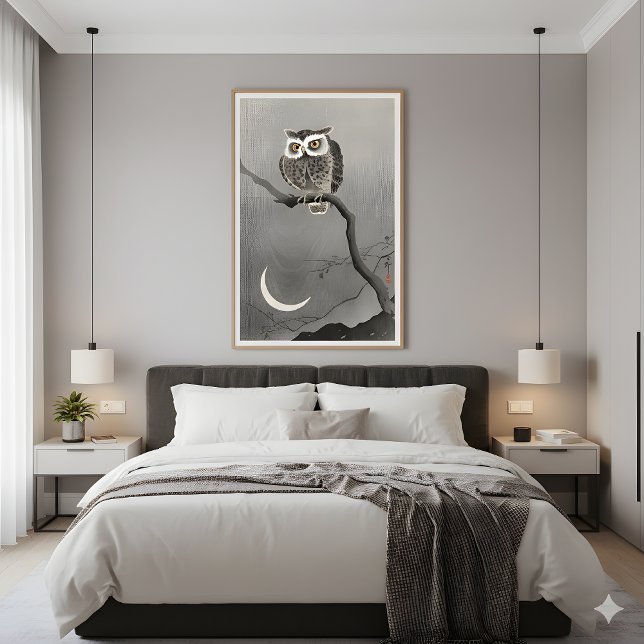Affiche Chouette à longue portée en branche - Sérénité Vin (Créateur téléchargé)