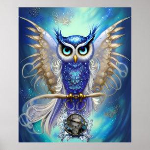 Affiche Chouette à vapeur bleue
