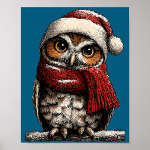 Affiche Chouette adorable avec chapeau de Père Noël Noël h