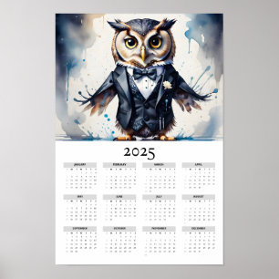 Affiche Chouette aquarelle portant un calendrier mural Tux
