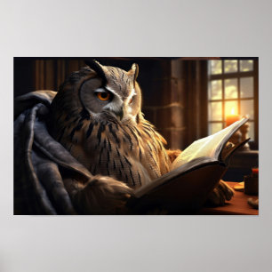 Affiche Chouette assise lisant un livre