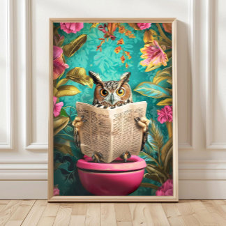 Affiche Chouette assise sur des toilettes en train de lire