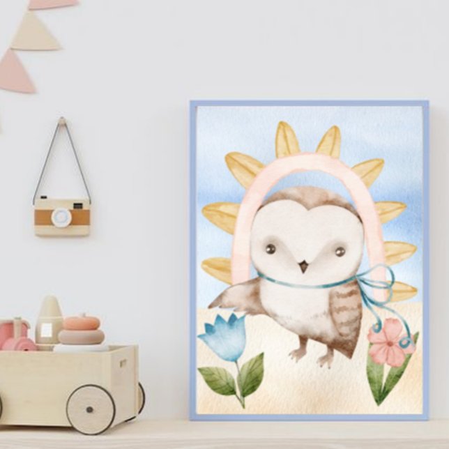 Affiche Chouette, Bébé, Boho, Fleurs, Arc-en-ciel (Créateur téléchargé)