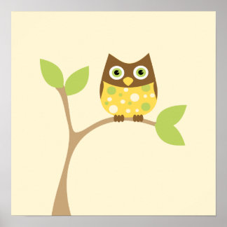 Affiche Chouette-bébé jaune