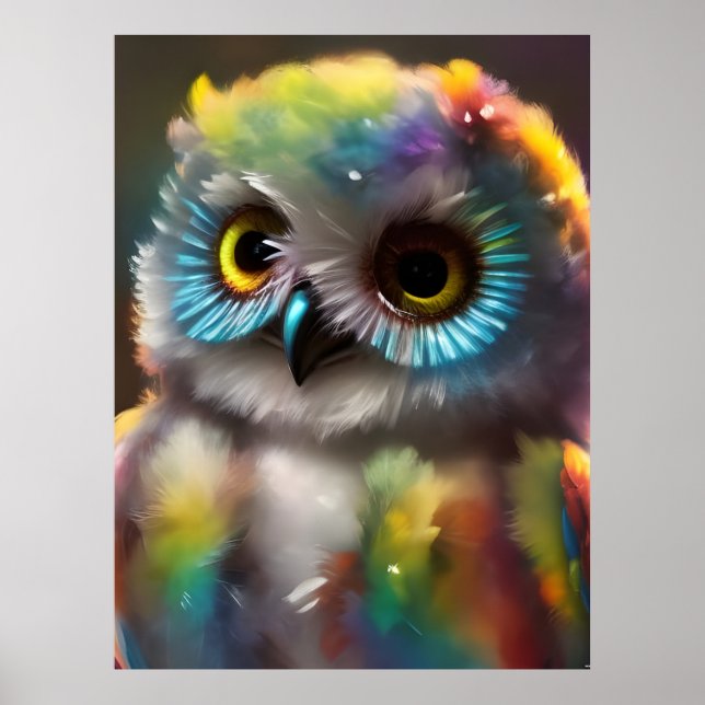 Affiche Chouette colorée Fluffée (Devant)