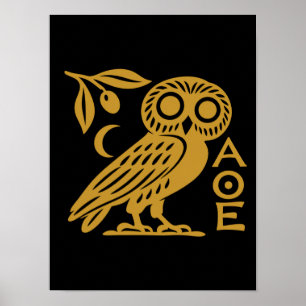 Affiche Chouette d'Athéna Monnaie athénienne Symbole grec