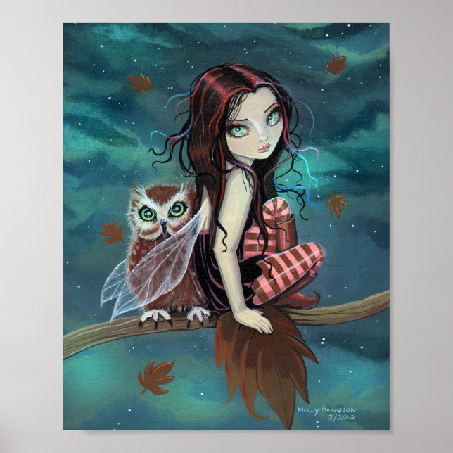 Affiche Chouette d'automne Mignonne Art Fantastique Gothiq (Devant)