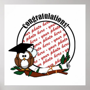 Affiche Chouette de graduation en dessin mignonne avec Cas