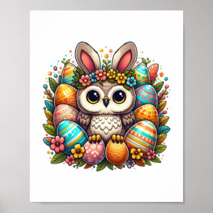 Affiche Chouette de Pâques aux oreilles de lapin
