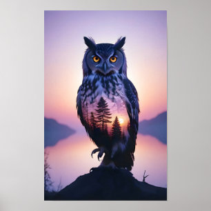 Affiche Chouette Double exposition Nature animale Nature s