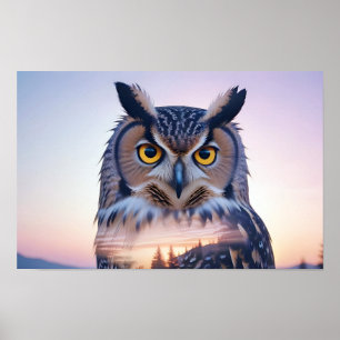 Affiche Chouette Double exposition Nature animale Nature s