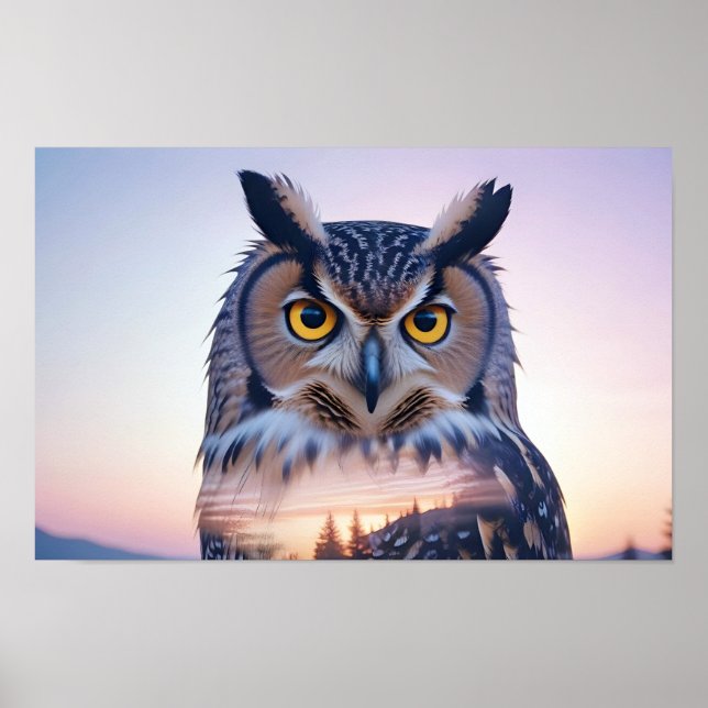 Affiche Chouette Double exposition Nature animale Nature s (Devant)