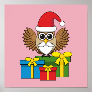 Affiche Chouette du Père Noël avec présents