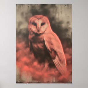 Affiche Chouette effraie à l'éclat rouge, art aquarelle d'