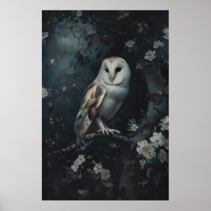 Affiche Chouette effraie sous les floraisons lunaires Cott