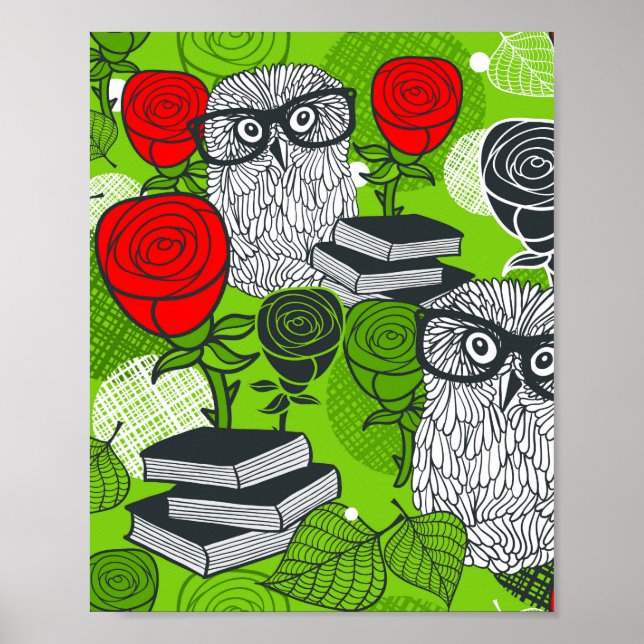Affiche Chouette en roses rouges (Devant)