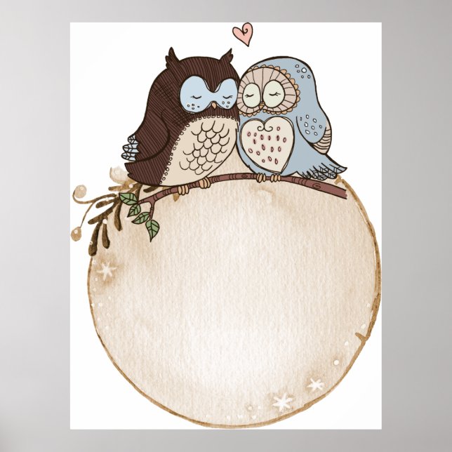 Affiche Chouette étiquette aquarelle balise mignonne (Devant)