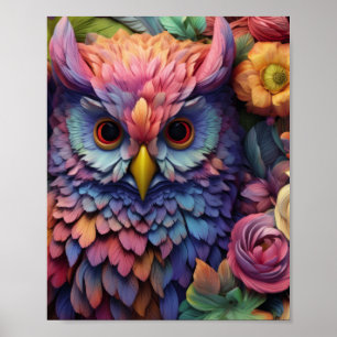 Affiche Chouette Florale Rêveuse – Art d'Oiseau Fantastiqu