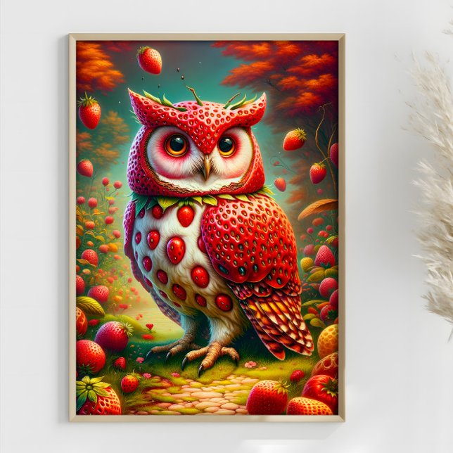 Affiche Chouette fraise Imaginaire surréaliste Chouette (Créateur téléchargé)