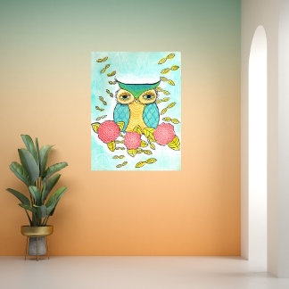 Affiche Chouette Jardin Forêt Aquarelle Encre Imprimer