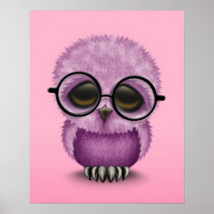 Affiche Chouette mignonne pourpre portant des lunettes sur