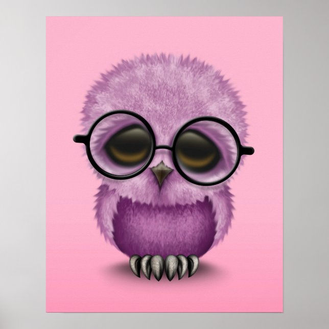 Affiche Chouette mignonne pourpre portant des lunettes sur (Devant)
