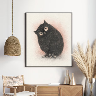 Affiche Chouette noire fantaisiste Charbon curieux