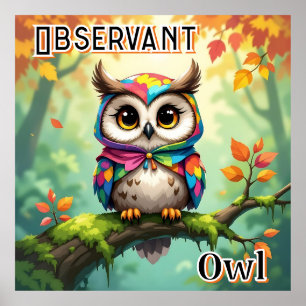 Affiche Chouette Observatrice Art de Nurserie pour Enfan