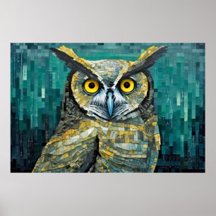 Affiche Chouette Oiseau Art Décor Peinture Mosaïque
