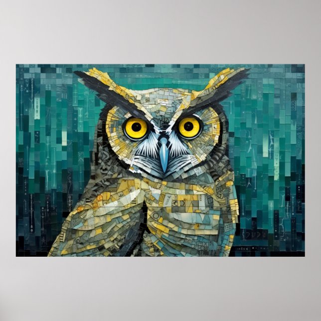 Affiche Chouette Oiseau Art Décor Peinture Mosaïque (Devant)