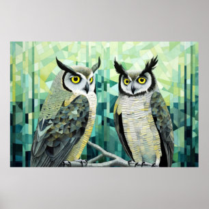 Affiche Chouette Oiseau Art Décor Peinture Mosaïque