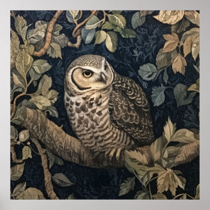 Affiche Chouette rayée dans une forêt nocturne de style Wi