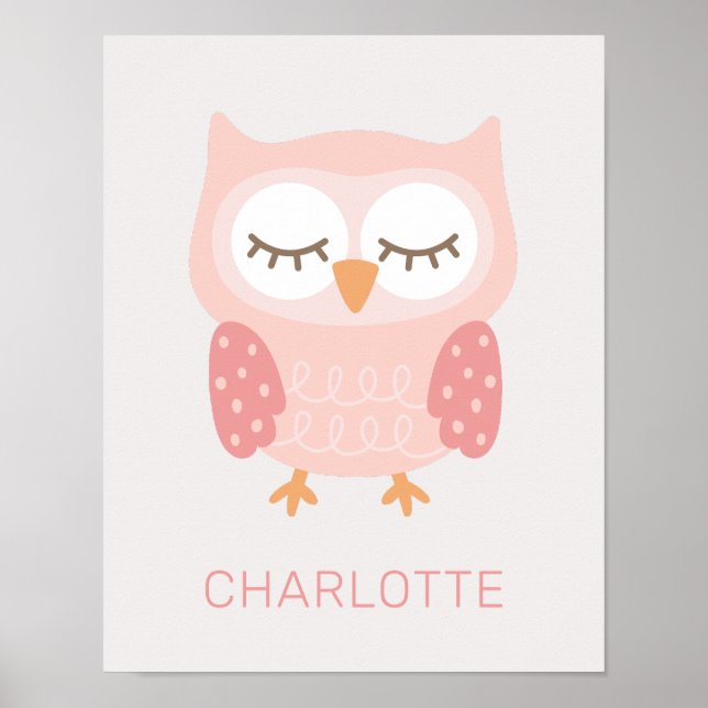 Affiche 'Chouette rose', mignonne customisée (Devant)