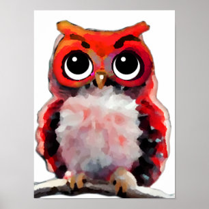 Affiche Chouette rouge mignonne