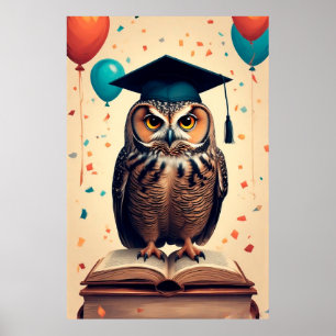 Affiche Chouette sage portant un chapeau de remise de dipl