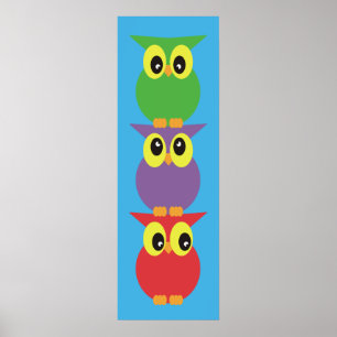 Affiche Chouette totem 3 chouettes sur l'autre