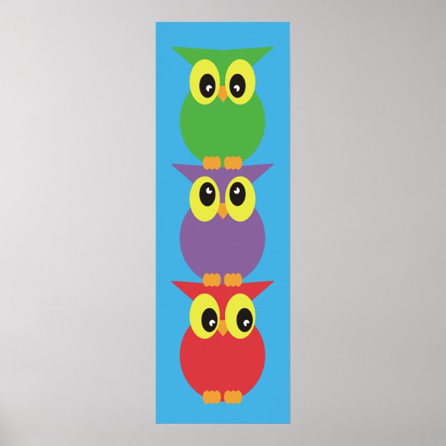 Affiche Chouette totem 3 chouettes sur l'autre (Devant)