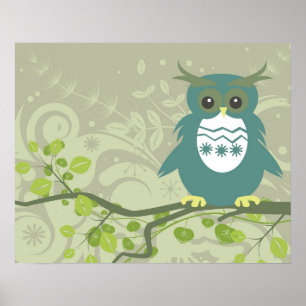 Affiche Chouette verte bleue sur le membre de l'arbre